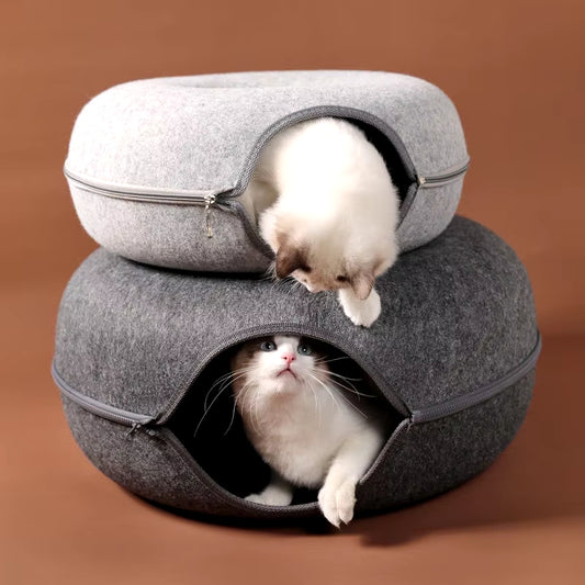 Donut Cat Tunnel Bed Pets House Natural Felt Pet Cat Cave Interactive Toys round Wool Felt Pet Bed Cat Training Toy Cat House